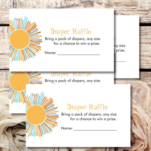 Luier Raffle Retro Boho Sun Baby shower spel Informatiekaartje