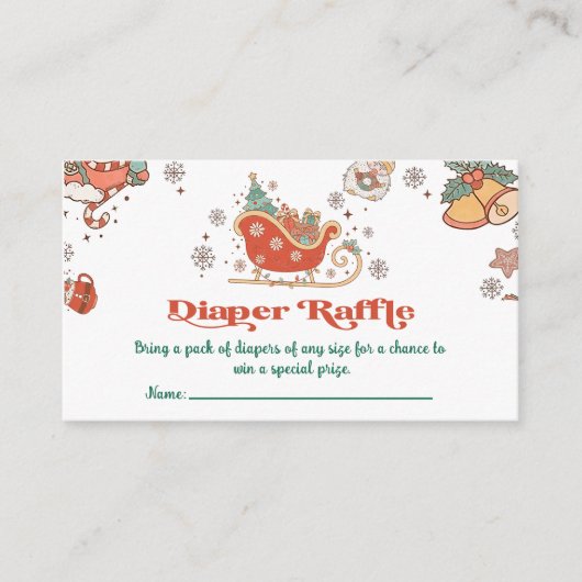 Luier Raffle Retro Kerst Baby shower Party Informatiekaartje (Voorkant)