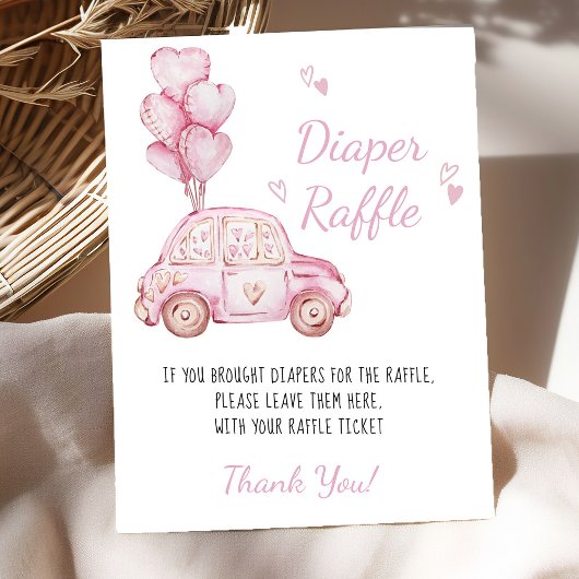 Luier Raffle Roze Auto Ballonnen Baby shower Game Poster