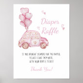 Luier Raffle Roze Auto Ballonnen Baby shower Game Poster (Voorkant)