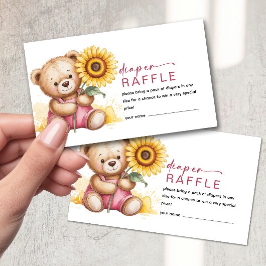 Luier Raffle Roze Beer Zonnebloem Baby shower Informatiekaartje
