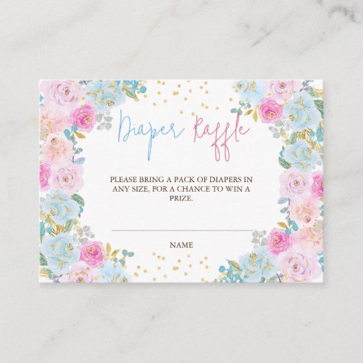 Luier Raffle Roze Blauw Bloemen Informatiekaartje (Voorkant)