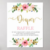 Luier Raffle roze en goudfloranje teken Poster (Voorkant)