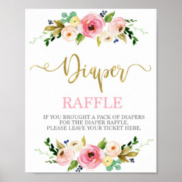 Luier Raffle roze en goudfloranje teken Poster