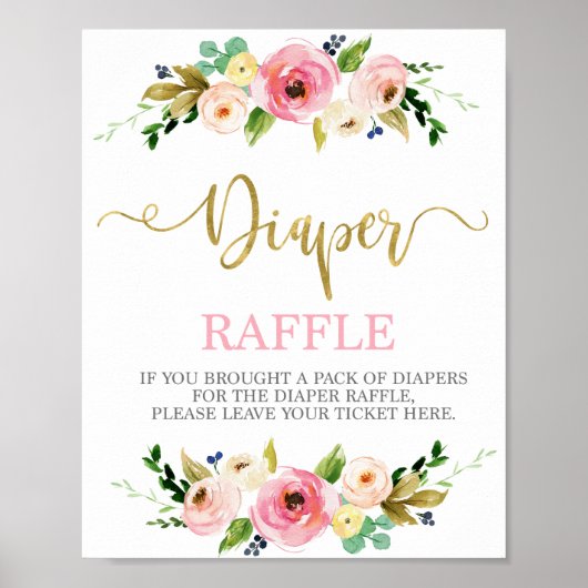 Luier Raffle roze en goudfloranje teken Poster (Voorkant)