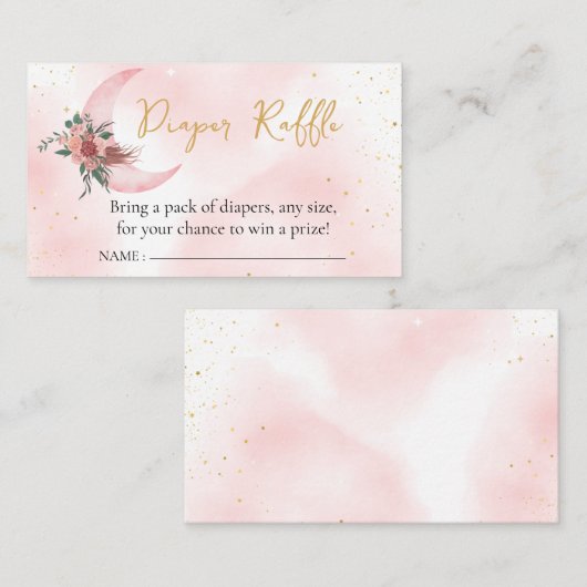 Luier Raffle Roze Goud We zijn over de maan Informatiekaartje (Voorkant / Achterkant)