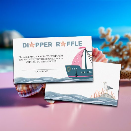 Luier Raffle Roze Nautisch Baby shower Informatiekaartje