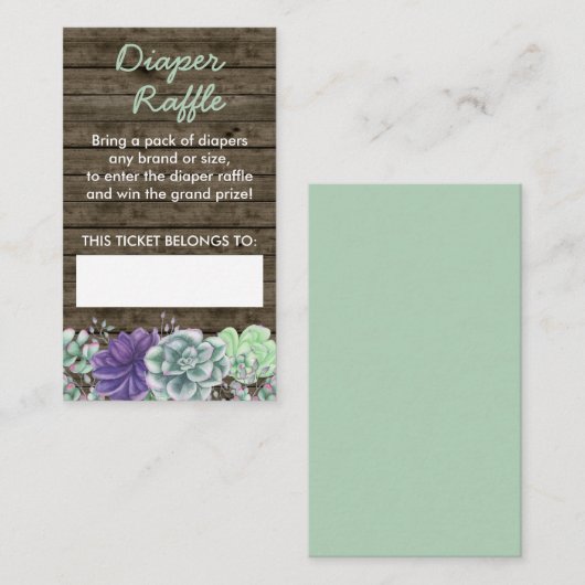 Luier Raffle Rustieke Succulenten Baby shower Informatiekaartje (Voorkant / Achterkant)