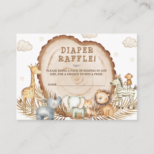 Luier Raffle Safari Dieren Baby shower Rustiek Informatiekaartje (Voorkant)