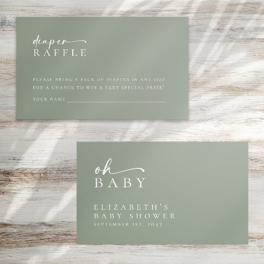 Luier Raffle Sage Groen Minimalistisch Baby shower Informatiekaartje