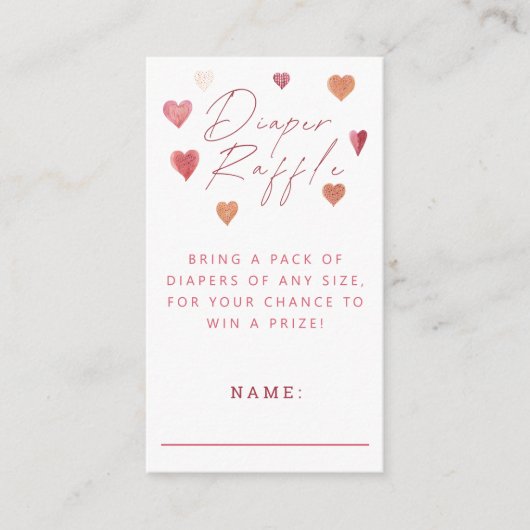 Luier Raffle Schattige Hearts Baby shower Girly Informatiekaartje (Voorkant)