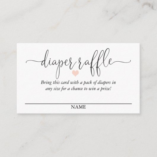 Luier Raffle Script Tekst met Roze Hart Informatiekaartje (Voorkant)