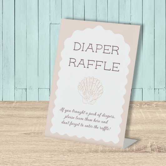 Luier Raffle Sign Beach Babe Seashell Baby shower Reclamebord Met Voetstuk