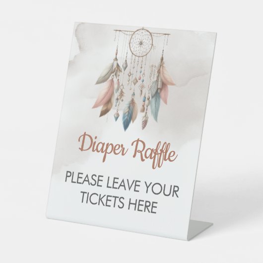 Luier Raffle Sign Dreamcatcher Boho Pastel Reclamebord Met Voetstuk (Voorkant)