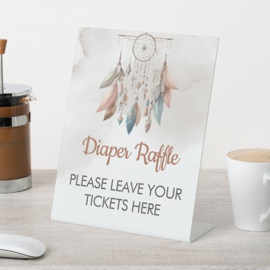 Luier Raffle Sign Dreamcatcher Boho Pastel Reclamebord Met Voetstuk (Insitu)