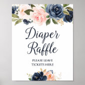 Luier Raffle Sign Navy & Blush Bloemen Baby shower Poster (Voorkant)