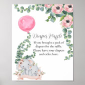 Luier Raffle Spel Baby Olifant Roze Ballon Poster (Voorkant)