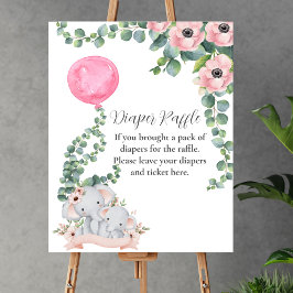 Luier Raffle Spel Baby Olifant Roze Ballon Poster