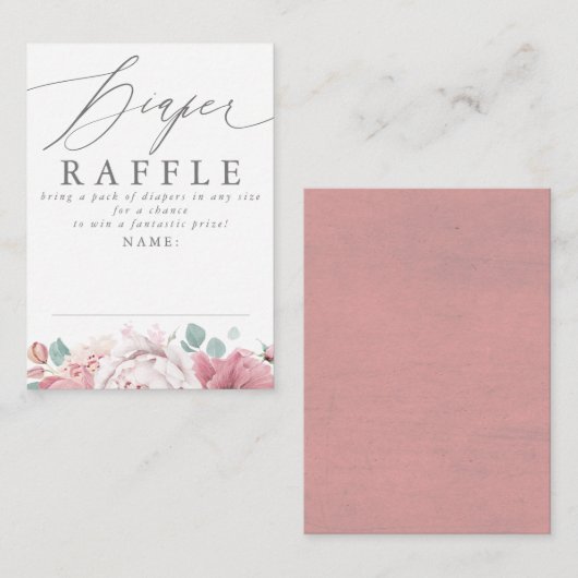Luier Raffle Stoffig Roze Bloemen Baby shower Tick Informatiekaartje (Voorkant / Achterkant)