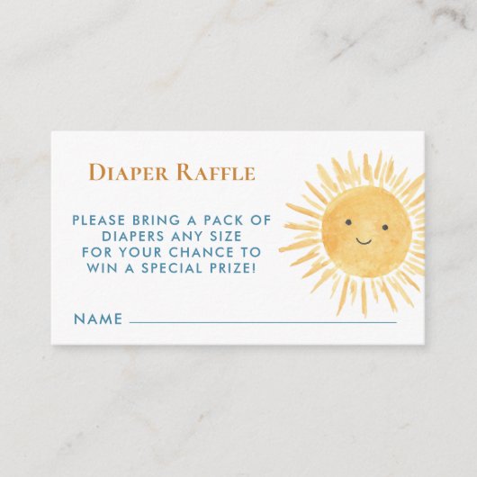 Luier Raffle Sun Boy's Baby shower Informatiekaartje (Voorkant)