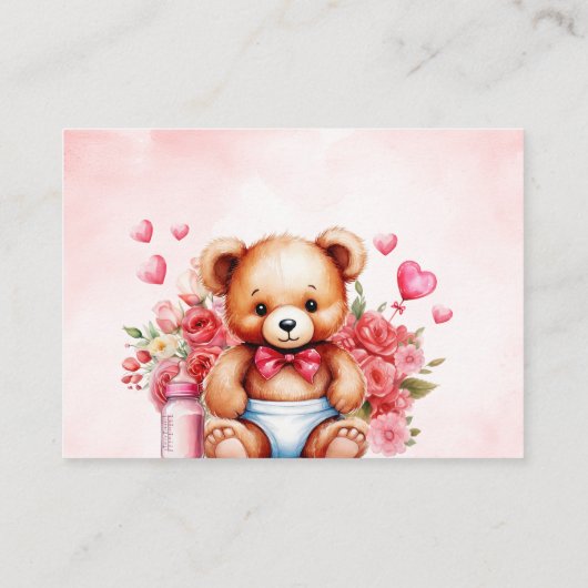 Luier Raffle Teddy Bear Baby shower Floral Pink Informatiekaartje (Achterkant)