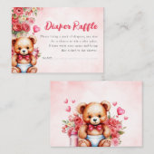 Luier Raffle Teddy Bear Baby shower Floral Pink Informatiekaartje (Voorkant / Achterkant)