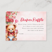 Luier Raffle Teddy Bear Baby shower Floral Pink Informatiekaartje (Voorkant)