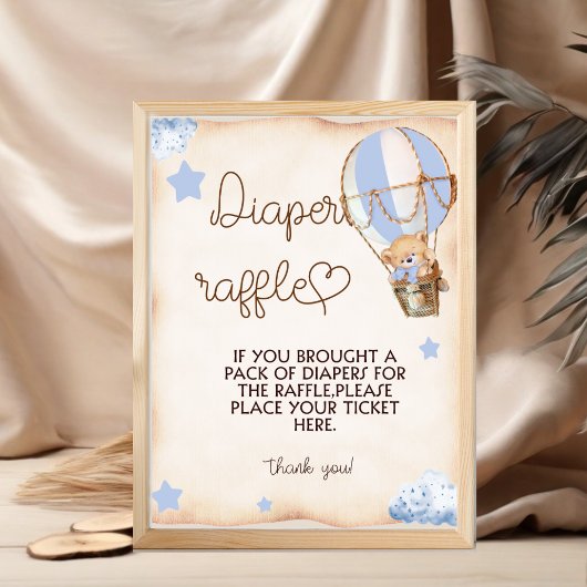 Luier Raffle Teddy Bear Blauw Baby shower spel Poster
