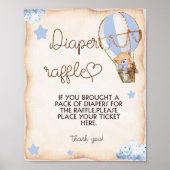 Luier Raffle Teddy Bear Blauw Baby shower spel Poster (Voorkant)