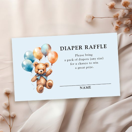 Luier Raffle Teddy Bear Boy Blauw Baby shower Informatiekaartje