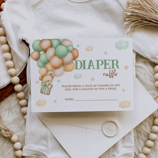 Luier Raffle Teddy Bear Groene Hete Luchtballon Informatiekaartje