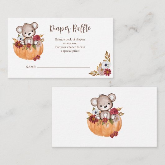 Luier Raffle Teddy Bear Pompoen Baby shower Informatiekaartje (Voorkant / Achterkant)