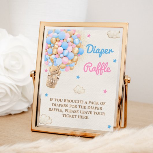 Luier Raffle Teddy Bear Roze Blauw Game Sign Foto Afdruk