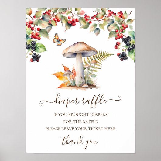 Luier Raffle Teken Baby shower Woodland Mushroom Poster (Voorkant)