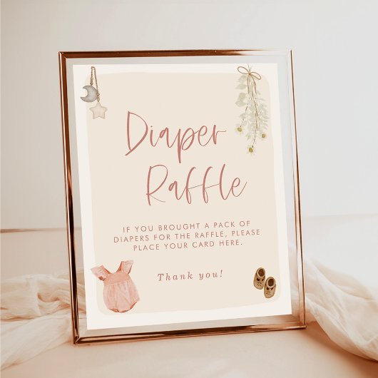 Luier Raffle Teken, Boho Roze Meisje Baby shower Poster