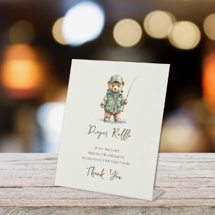 Luier Raffle Teken Een Kleine Visser Baby shower Reclamebord Met Voetstuk