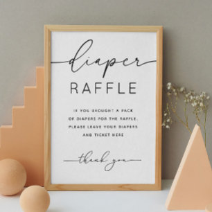 Luier Raffle teken. Minimalistisch baby shower spe Poster