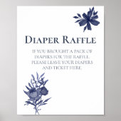 Luier Raffle Teken Waterverf Navy Blue Floral Poster (Voorkant)