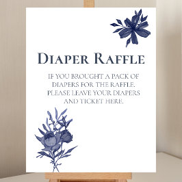 Luier Raffle Teken Waterverf Navy Blue Floral Poster
