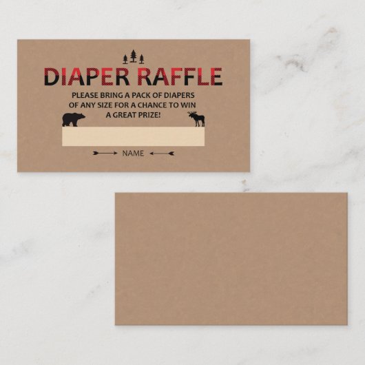 Luier Raffle Ticket Baby shower Lumberjack Plaid Informatiekaartje (Voorkant / Achterkant)