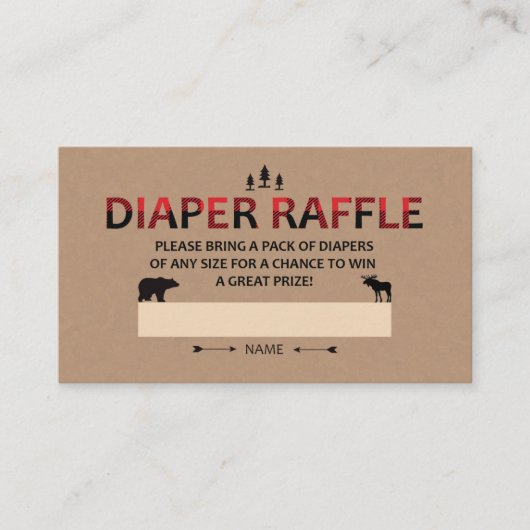 Luier Raffle Ticket Baby shower Lumberjack Plaid Informatiekaartje (Voorkant)