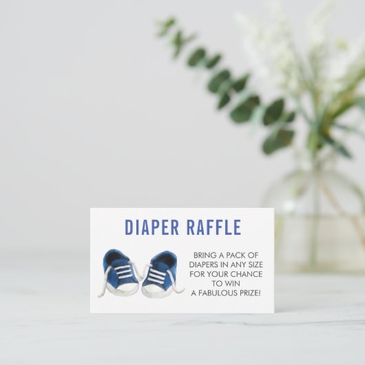 Luier Raffle Ticket, Blauw Sneakers Baby shower Informatiekaartje (Staand voorkant)
