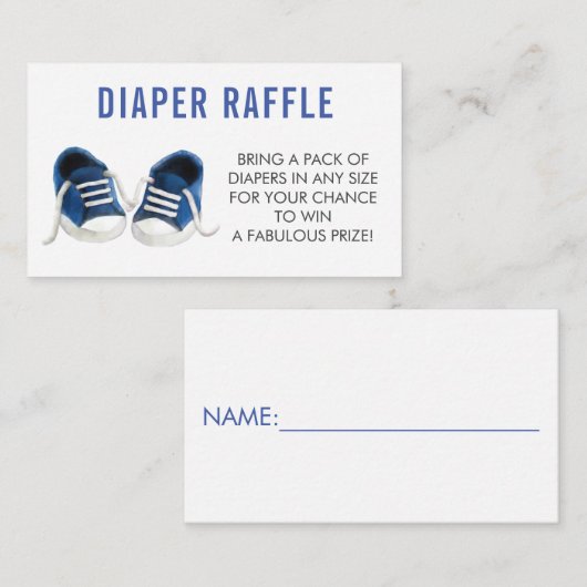 Luier Raffle Ticket, Blauw Sneakers Baby shower Informatiekaartje (Voorkant / Achterkant)