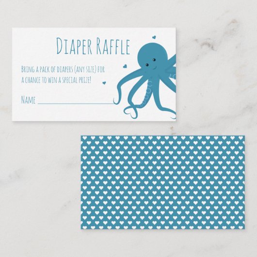 Luier Raffle Ticket Blauwe Octopus Harten Dier Informatiekaartje (Voorkant / Achterkant)
