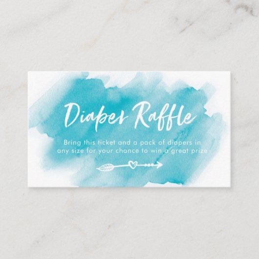 Luier Raffle ticket | Blauwe waterverf Informatiekaartje (Voorkant)