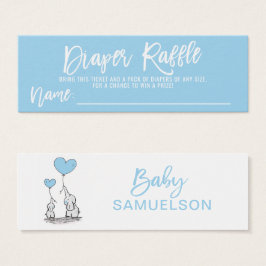 LUIER RAFFLE Ticket Blue Elephant Baby shower Mini Visitekaartjes