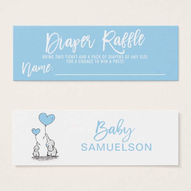 LUIER RAFFLE Ticket Blue Elephant Baby shower Mini Visitekaartjes (Voorkant /achterkant)