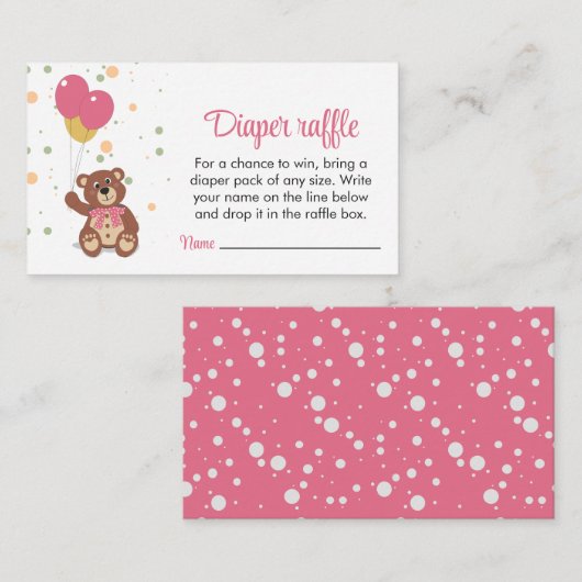 Luier Raffle Ticket Blush Roze Meisje Baby shower Informatiekaartje (Voorkant / Achterkant)