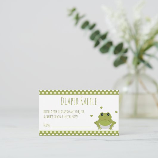 Luier Raffle Ticket Groene Kikker Harten Dier Informatiekaartje (Staand voorkant)