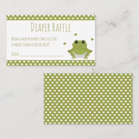 Luier Raffle Ticket Groene Kikker Harten Dier Informatiekaartje (Voorkant / Achterkant)